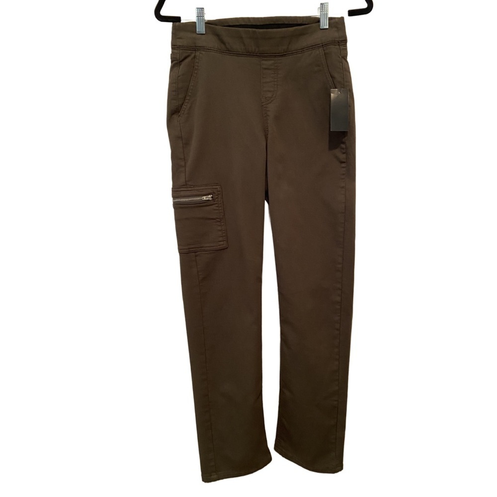 Denim & Co. Comfy Knit Denim Straight Leg Cargo Pocket Jeans Olive XS New